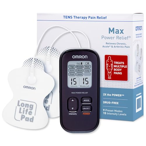 OMRON Max Power Relief TENS Unit Muscle Stimulator - Massage Therapy for Lower Back, Arm, Foot, Shoulder, and Arthritis Pain - Drug-Free Pain Relief