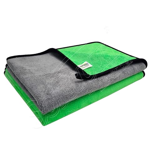 Image of SOFTSPUN Microfiber Cloth for Car Coral 800 GSM 40X60cms 2 Pcs Green+Grey! Extra Thick Microfiber Cleaning Cloths Perfect for Bike, Auto, Cars Both Interior and Exterior.