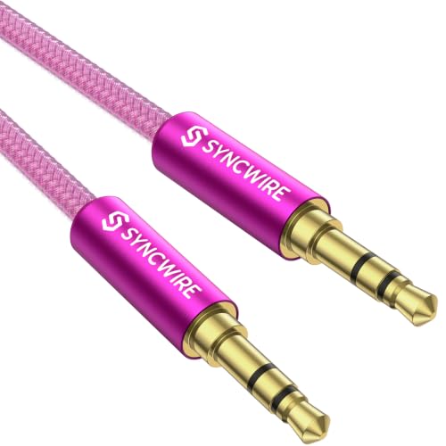 Image of SYNCWIRE 3.5mm Nylon Braided Aux Cord (3.3ft /1m,Hi-Fi Sound), Auxiliary Input Male to Male Audio Cable for Headphones, Car, Home Stereos, Speaker, iPhone, iPad, iPod, Echo & More - Hot Pink