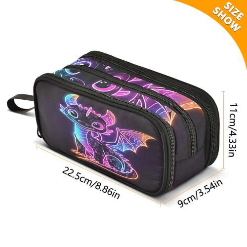 Image of Cute Colorful Dragon Pencil Case Large Capacity Pencil Pouch Boys Girls 3 Compartment Pen Bag School Office Stationery Organizer