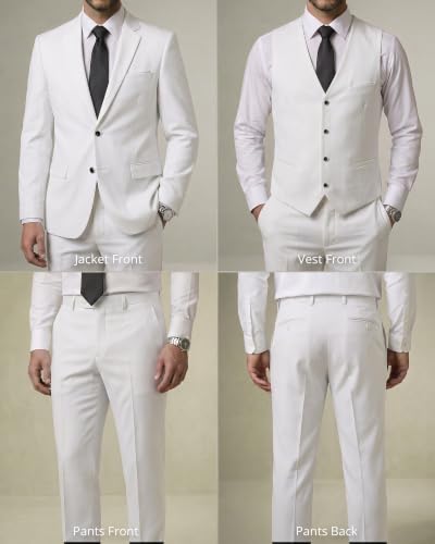 Image of YND Men's 3 Piece Suit with Tie, Solid Color Slim Fit Jacket Vest and Pants