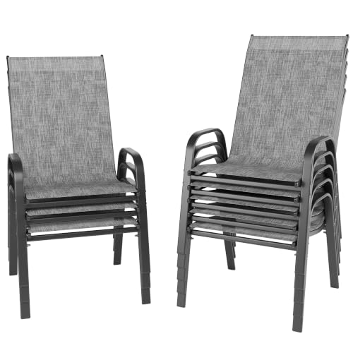 Image of Betterhood Patio Chairs Set of 8, Stackable Outdoor Dining Chairs Set with Breathable Seat Fabric, All-Weather Powder-Coated Metal Frame for Pool Side, Backyard, 350LBS Capacity (Light Grey, Set of 8)