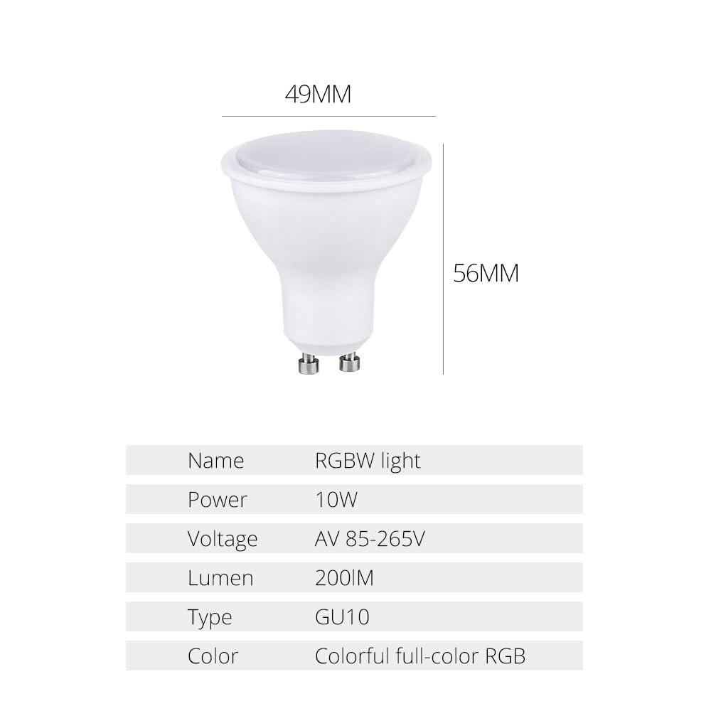 KJXP, Paquete de 10 bombillas LED RGBW GU10/E27 de 10 W, CA 85-265 V, focos decorativos RGB for el hogar y el jardín(GU10 RGB+Warm White)