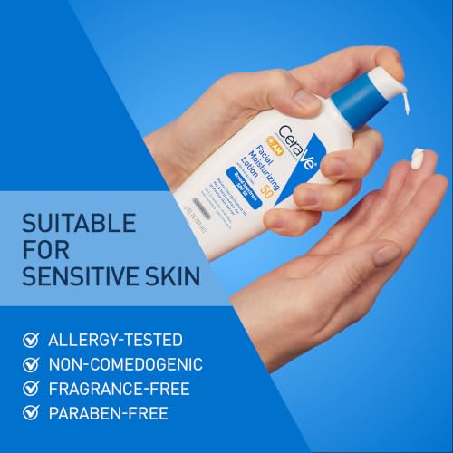 Image of CeraVe AM Facial Moisturizing Lotion SPF 50, Face Moisturizer with SPF, Hyaluronic Acid, Niacinamide & Ceramides, Non-Greasy, Blends Seamlessly With No White Cast, Non Comedogenic Sunscreen, 3 Oz
