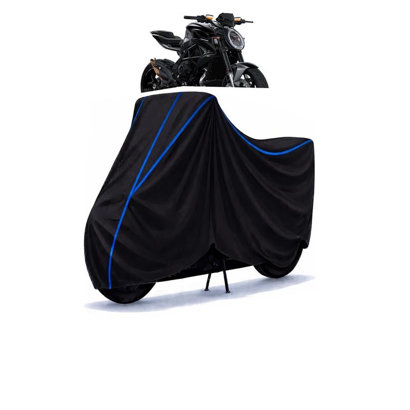 Image of MV Agusta Brutale 800 Bike Cover Water Resistant Universal Motorcycle Rain | Heavy Duty UV Protection, Dust, Scratch Indoor Outdoor All Weather with Black Blue Piping Elastic