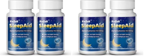 Image of RXZELL Sleep Aid, Diphenhydramine Softgels 50mg, Easy-to-Swallow, Supports Deeper Restful Sleeping, Non Habit-Forming (220 Counts | Pack of 4)