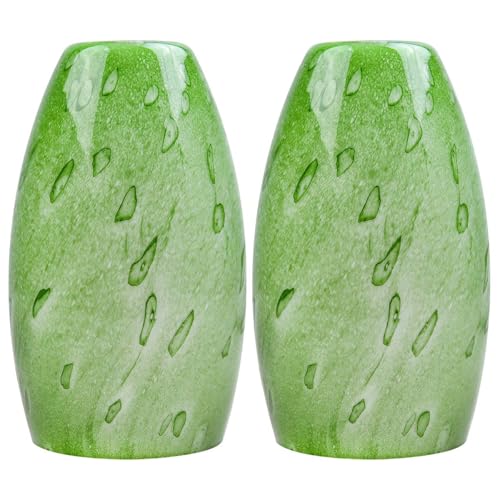 Image of GO&SO Green Glass Lamp Shade Set of 2,7.8 inch H x 4 inch D,Oval Pendant Light | 1.57 inch Fitter E26 Base,Chandelier Shades for Kitchen Island,Hanging Light Shades,Hand-Blown Art Fixtures