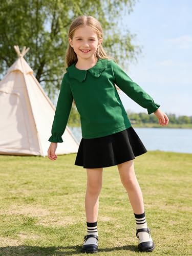 Image of 12M-14Y Toddler Baby Girls Peter Pan Collar Blouse Kids Girl Solid Color Puff Sleeve T-Shirts Casual Tee Tops