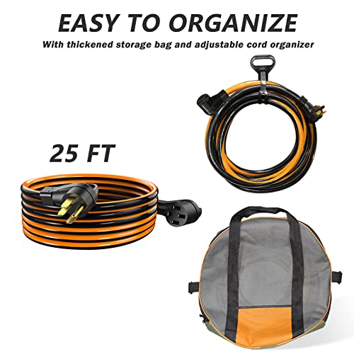 Rvplan 50 Amp 25 Foot Rv/Ev Extension Cord, Heavy Duty Stw Cord With Cord Organizer And Storage Bag,Nema 14-50P/R Standard Plug Suit For Ev Charging And Rv Trailer Campers, Etl Listed(Black&Orange) #TOP3