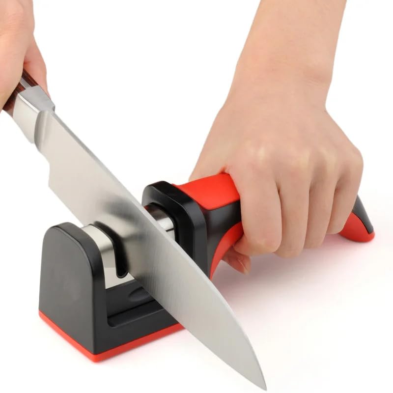 SKADIOO Manual Knife Sharpener 3 Stage Sharpening Tool for Ceramic Knife and Steel Knives | Knife Sharpening Tool | 3-Stage Sharpening Tool | Ergonomic Handle, Removable Grinding Head