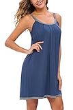 AVIIER Womens Nightgown Soft Cotton Sleeveless Sleep Shirts Wide Strap Nightshirts Full Slip Sleepwear Blue XXL
