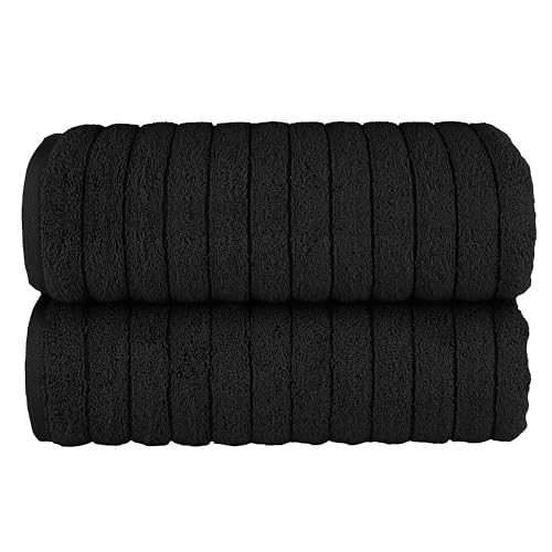Image of Elegant Comfort 100% Turkish Cotton Corduroy Ribbed Luxury Soft 2 Pack Bath Towels 27 x 54 Inch - Ultra Plush, Absorbent, Quick Dry, Hotel Spa Quality Towels for Bathroom Essentials, Black