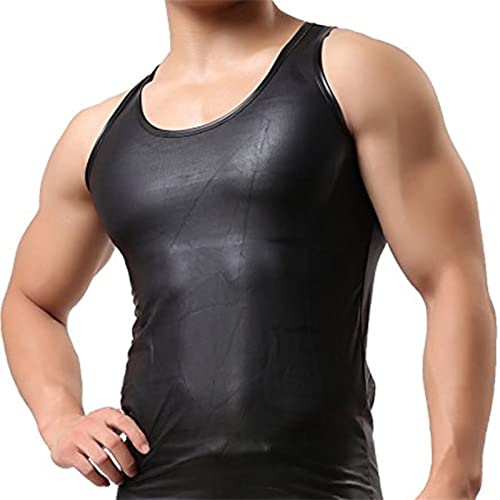 Mens Corset Vest Leather Shirt Faux Tank Top Sexy Lingerie Rave Sleeveless Metallic Undershirts2