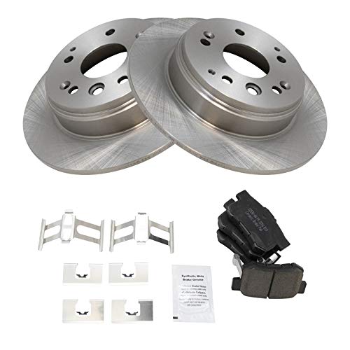 Image of TRQ Rear Brake Pad and Rotor Set Ceramic Solid Rotors | For 2003-2011 Honda Element 2004-2008 Acura TL