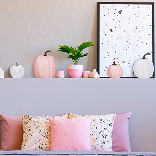 Image of Winlyn 7 Pcs Assorted Sizes Fall Artificial Peach Pink Pumpkins Harvest Faux Foam Light Pink Pumpkins for Fall Autumn Season Halloween Thanksgiving Harvest Festive Tabletop Decoration