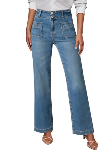 Sidefeel Women's Wide Leg Jeans High Waisted Tummy Control Stretc...