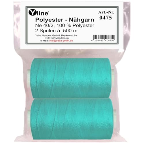 0475-33 Lot de 2 bobines de fil à coudre/synfil turquoise en polyester pour machine à coudre (0,06 € /10 m)