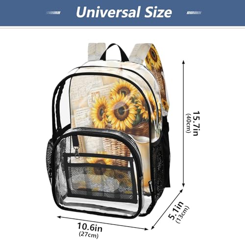Vintage Sunflower Vase Clear Backpack Heavy Duty See Through Transparent PVC BookBag for Kids Boy Girl School Work4