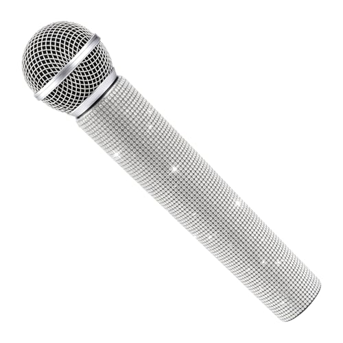 Image of YIERM Diamond Fake Microphone Glitter Silver Rhinestone Microphone Toy Stage Performance Prop for Halloween Cosplay Disco Party