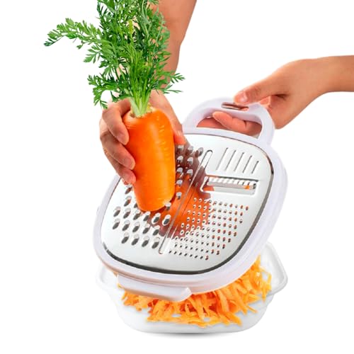CHEFZOCO Rallador de Acero Inoxidable cocina, Rallador con deposito, Rallador de queso, Rallador multiusos, Rallador 3 en 1, Rallador cocina, Rallador de verduras, Rallador multiusos, Acero inoxidable