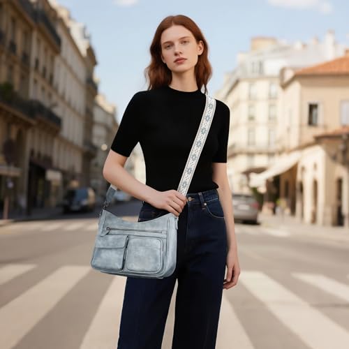 Image of Crossbody Bags for Women Trendy Vegan Leather Crossbody Purse Shoulder Handbags Multiple Pockets Hobo Bag Ladies