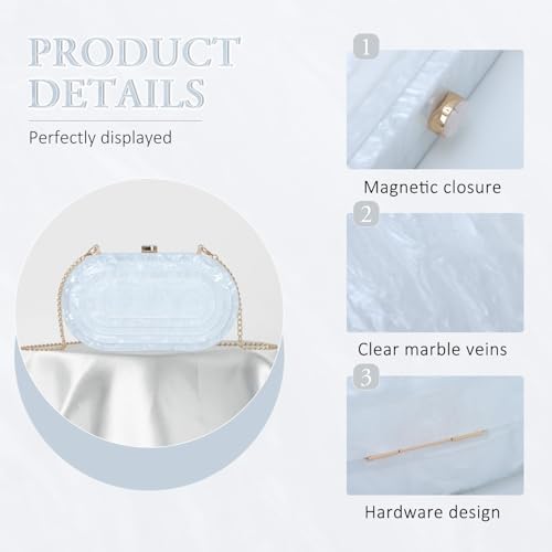 Image of Fecialy Acrylic Evening Clutch Bag for Women Shell Shape Handbags Marbling Purse Formal Party Bridal Wedding Crossbody Bag