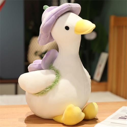 Ente Plüschtier, Blumen Ente Plüschtier, Niedliches Enten-Plüschtier Mit Blumenhut, Nette Blume Ente Weiche Plüsch Spielzeug, Geschenk für Kinder Zu Ostern, Feiertagen, Geburtstag (Lila, 35 cm)
