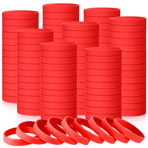 Image of Liliful 100 Pcs Silicone Rubber Wristbands Rubber Wristband Bracelet Bands for Silicone Wristbands for Women Men(Red)