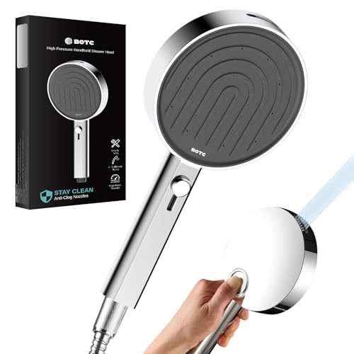BOTC Wassersparend Duschkopf, Hochdruck-Duschbrause, 7 Strahlarten mit Sprühfunktion Oben, 135mm Groß Handbrause, Sparduschkopf mit Antikalk-Funktion, Chrom
