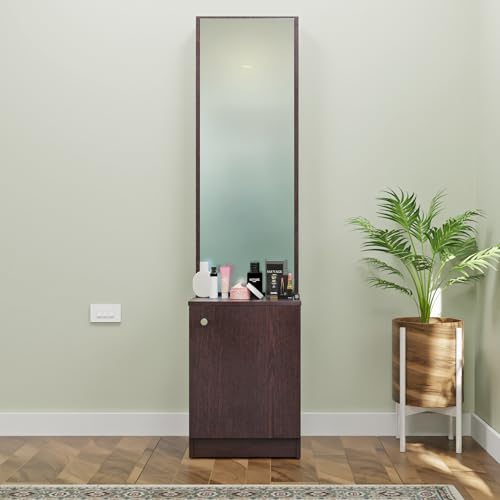 Image of VIKI |Engineered Wood Dressing Table 1 Door with Shelf, Mirror and Huge Storage Space | Vanity for Living Room, Bedroom (Dark Wenge - 43.8W x 40D x 182.6H cms)