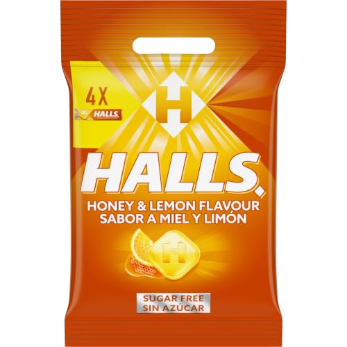 Halls Caramelos Sabor Miel y Limón, Sin Azúcar, Paquete de 4 x 32 g