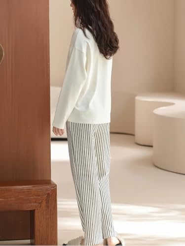Image of Celary Women's Korean Night Suit Set | Round Neck Full Sleeve Top & Printed Ankle Length Pyjama | Skin-Friendly Fabric Soft Breathable Stretchable Loungewear | M to 2XL