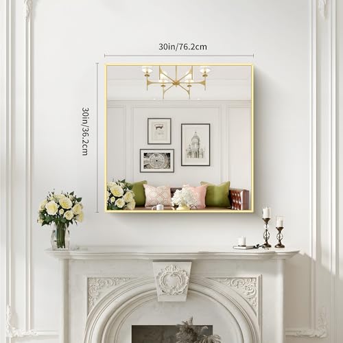 Image of COFENY Gold Bathroom Mirror for Wall, 30x30 Inch Square Mirrors with Metal Frame, Modern Vanity Wall Mirror Decor for Bathroom Living Room, Entryway Hangs Horizontal or Vertical