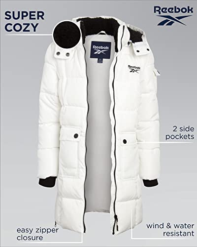 Reebok Girls' Winter Jacket - Stadium Length Quilted Puffer Parka Windbreaker Coat (7-16), Size 14-16, Snow White #TOP1