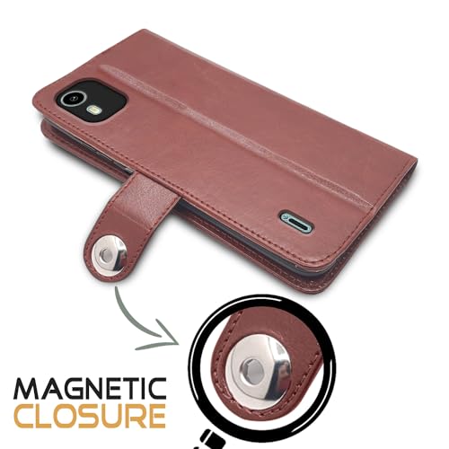 Image of Pikkme Nokia C12 / Nokia C12 Pro Flip Cover Leather Finish | Inside TPU with Card Pockets | Wallet Stand and Shock Proof | Complete Protection Button Flip Case (Brown)