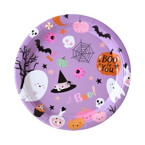 24 Pcs Halloween Party Paper Plates, Halloween Dessert Dinner Bir...