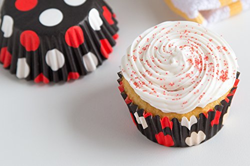 Fox Run Polka Dot Disposable Bake Cups, 3 X 3 X 1.25 Inches, Black With Red #TOP3
