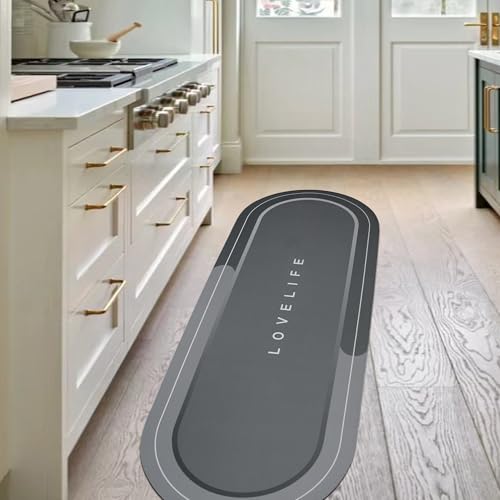 YCTMALL Rubber Bath mats Quick-Drying Non-Slip Bathroom mat Super Absorbent Bath mat Instant Dry Bath mat, Bathroom Rug in Front of The Kitchen Sink, Shower Room, Bathtub, Oval(Dark Grey+17x47in)