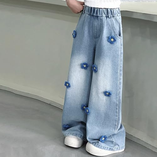 Pantalones vaqueros anchos para niñas con cintura elástica cómodos 2