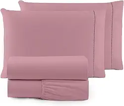 Jogo de Cama Casal 400 Fios Percal 4 Peças Ponto Palito (Rose)