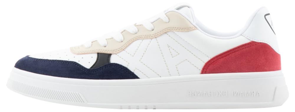 Armani Exchange Men's Seattle, Suede Details, Embroidered Logo Trainers, Op White Sky Red, 9.5 UK