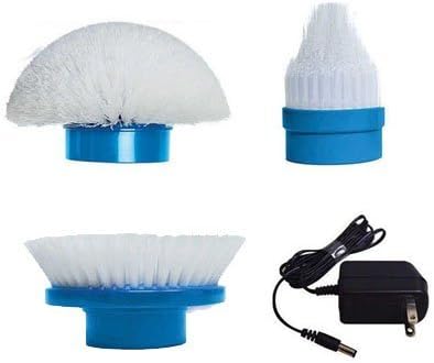 Close-up of Hurricane Spin Scrubber brush heads and charger