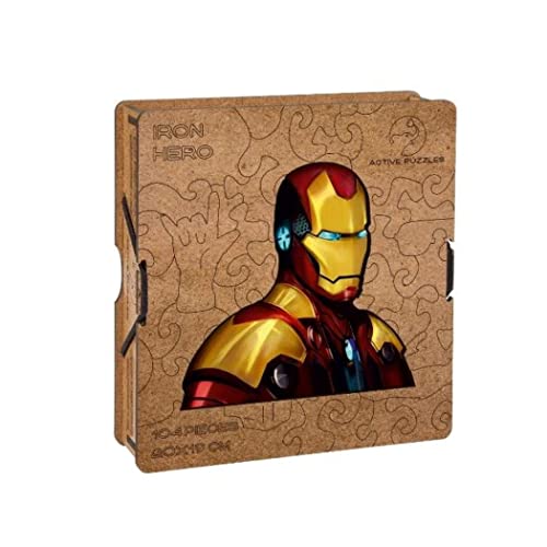 ACTIVE PUZZLES Puzzle de Madera de Ironman con Piezas de Diferentes Diseños 20 x 19 cm 104 Piezas Cover