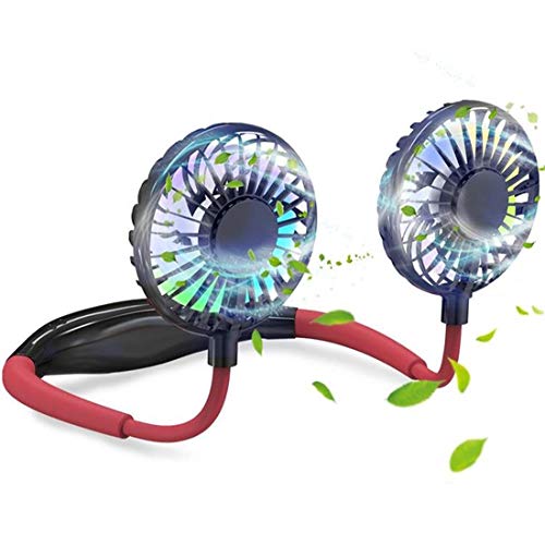 CTXTKER Portable Hands Free Fan, 2000mAh USB Rechargeable Personal Neck Hanging Wearable Fan with 3 Level Air Flow/Lower Noise/Color LED/360° Rotation for Sport/Office/Home/Outdoor