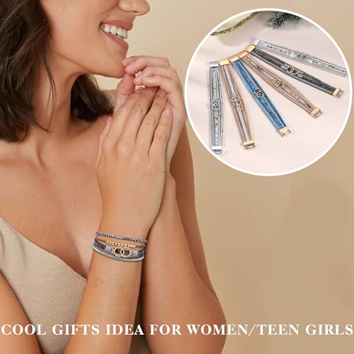 Btysun Bracelets for Women,Stocking Stuffers for Teens Birthday Gifts for Mom Inspirational Gift for Women Mother's Day Daughter Wrap Bracelet Sister Friend Teen Girl Gifts Leather Layered Jewelry Valentines Gift for Her