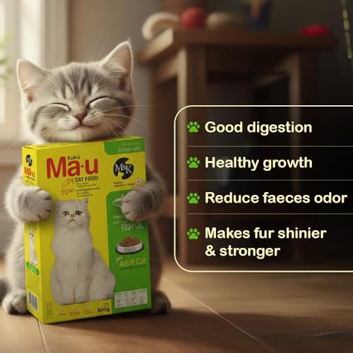 Image of M&K Adult Cat Food with Tuna Fish Oil | Complete & Balanced Dry Cat Food for Adult Cats | Supports Healthy Skin, Shiny Coat & Digestion | High Protein Nutrition for Indoor & Outdoor Cats | 800 gm