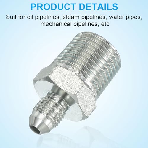 Image of PATIKIL Pipe Adapter Connector 7 /16 inch Male 74 Flare JIC x 1 /2 inch Male R Pipe Fitting Oil Feed Restrictor Fitting Hydraulic Connector for Oil Steam Water Pipelines System