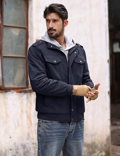 MAGCOMSEN Mens Winter Jacket Fleece Lined Work Jackets Waxed Canvas Shirt Jackets Warm Sherpa Trucker Military Jacket4