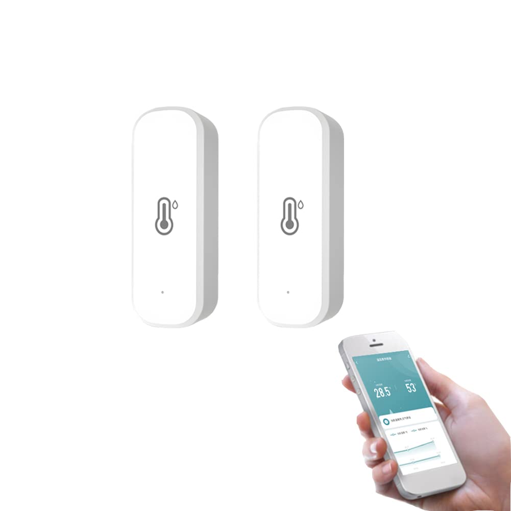 RANRAO 2 unids para Tuya WiFi higrómetro termómetro sensor para el hogar, WiFi temperatura humedad sensor con detector inalámbrico de humedad de temperatura inteligente