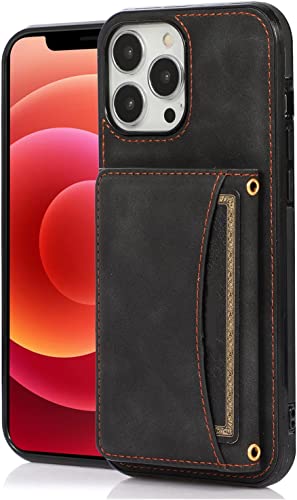 Étui portefeuille iPhone 14 noir en cuir PU avec fentes pour cartes